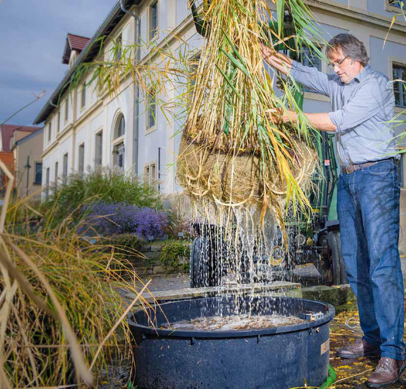 Prof. Henning Günther mit einem Versuchsaufbau einer Lebenden Insel (Foto: HTW Dresden).